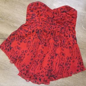Express Design Studio Tank-Sleeveless Red and Black 100% Silk, Sheer/Lined, sz 2